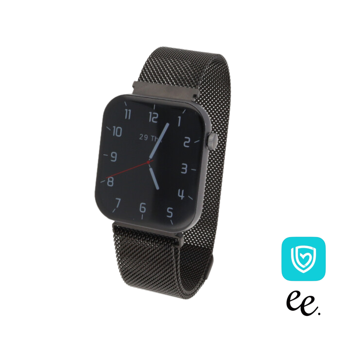 EE03 スマートウォッチ ブラックxステンレスメッシュブラック  BK M BKマグネット式 ミラネーゼループ ベルト幅20mm