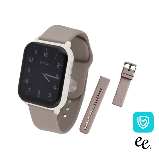EE02 スマートウォッチシュガーホワイトxグレージュ WH AP GR シリコンラバー ベルトバンド 替えベルト付き ベルト幅22mm