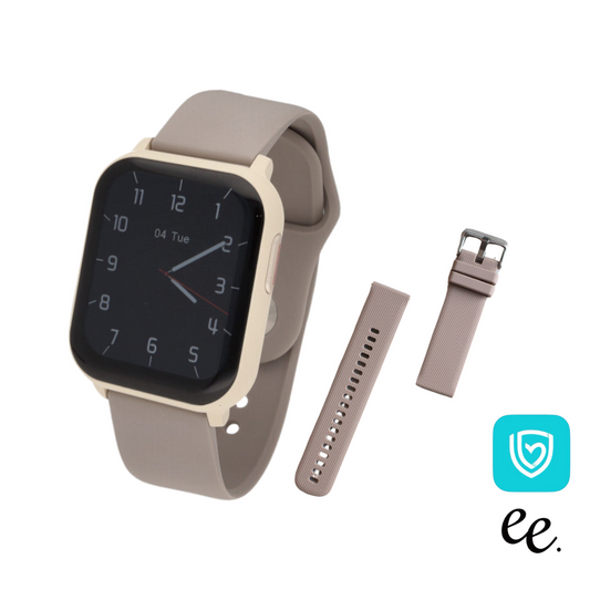 EE02 スマートウォッチアイボリーxグレージュ IV AP GR シリコンラバー ベルトバンド 替えベルト付き ベルト幅22mm