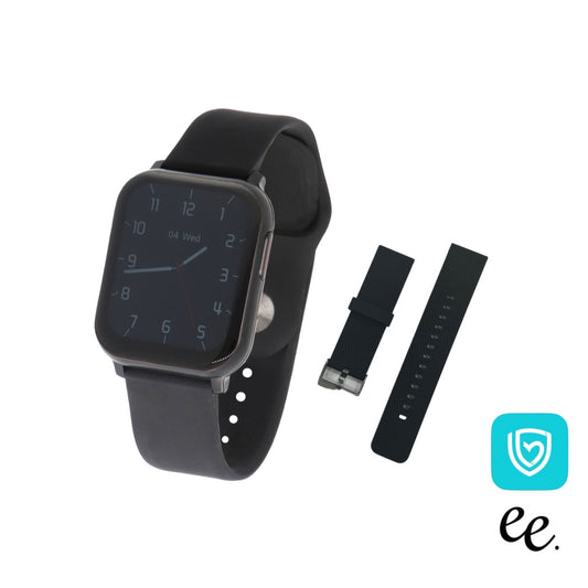 【オンライン限定販売】EE02  スマートウォッチ ブラックxブラック BK AP BK シリコンラバー ベルトバンド 替えベルト付き ベルト幅22mm