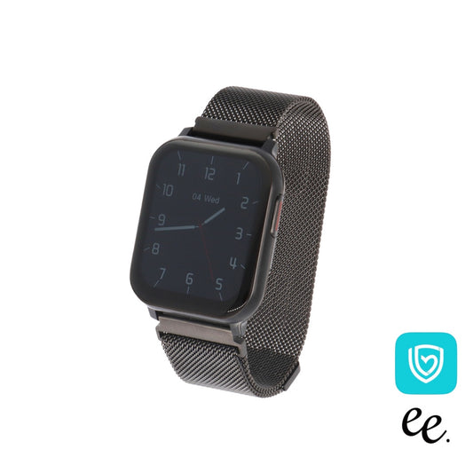 EE02  スマートウォッチ ブラックxステンレスメッシュブラック BK M BK マグネット式 ミラネーゼループ ベルトバンド ベルト幅22mm