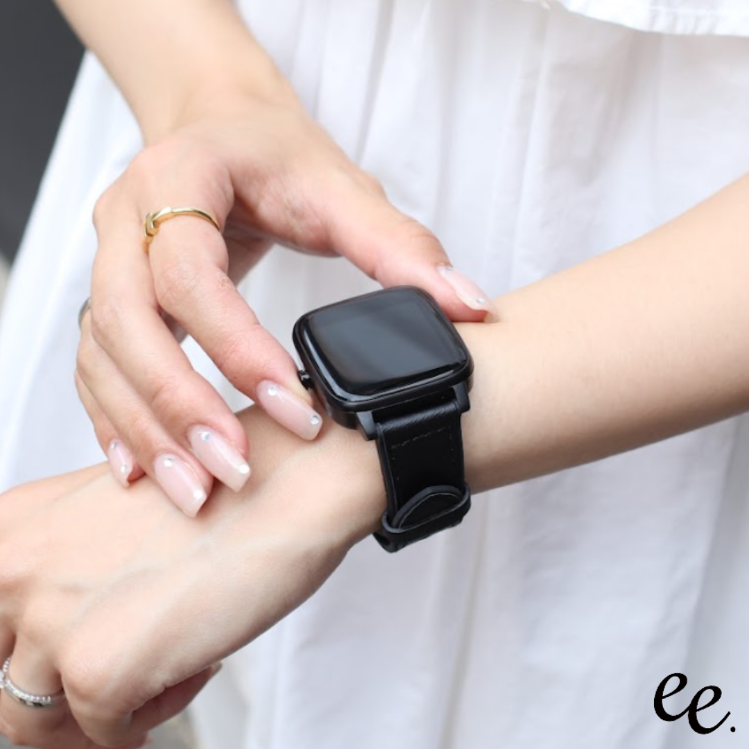 【新作】PROJECT-EE スマートウォッチ 専用 ブラック レザー/シリコンラバー ベルトバンド 替えベルト 付け替え 1E-E01-00024
