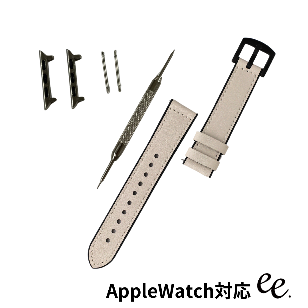 【AppleWatch対応】PROJECT-EE01 スマートウォッチ 専用 ホワイト レザー/シリコンラバー ベルトバンド 替えベルト 付け替え