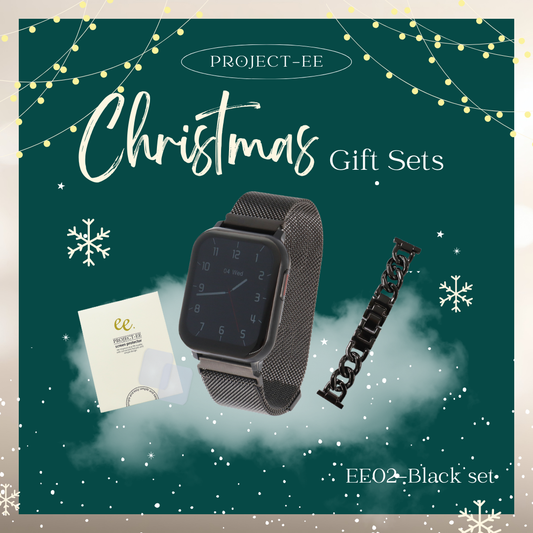 【クリスマスセット】EE02 ブラックステンレスメッシュベルト＋アクセサリーチェーンベルトBlack＋保護フィルム