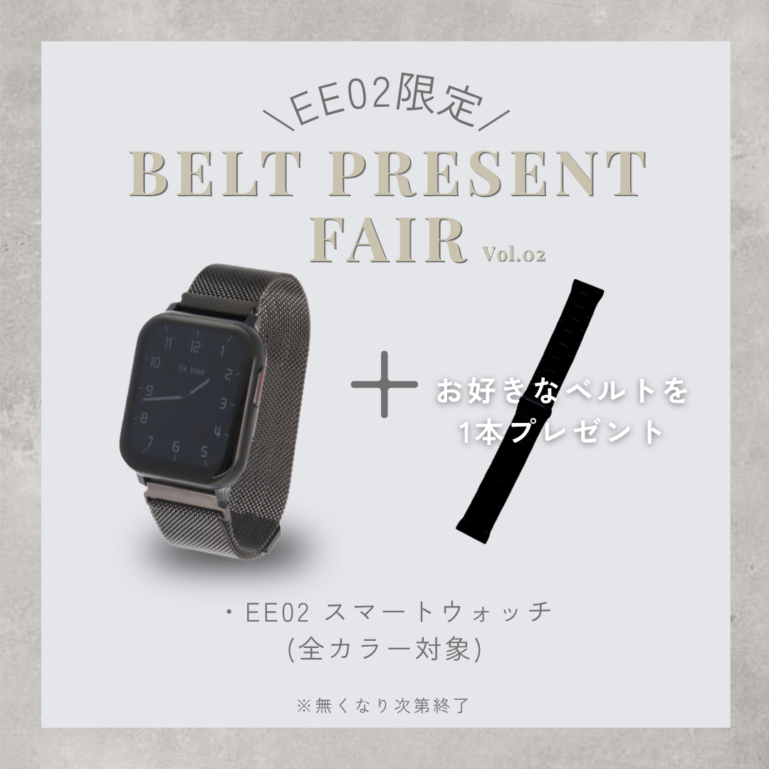 【ベルトプレゼントフェア】EE02ブラックステンレスメッシュベルト＋お好みのベルト(対象ベルトより)