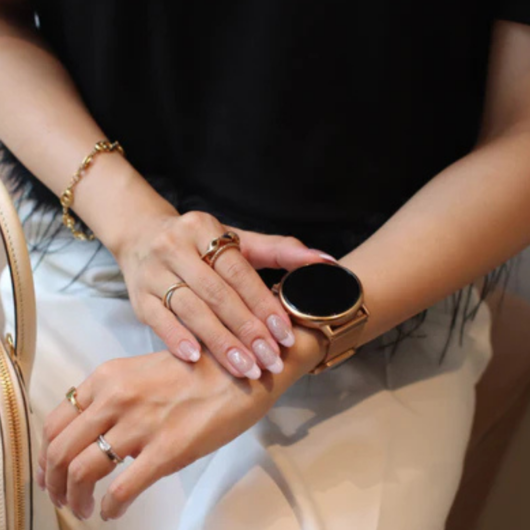 【クリスマスセット】EE02Plus ゴールドステンレスメッシュベルト＋レザーマグネットベルトBeige＋保護フィルム