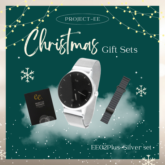 【クリスマスセット】EE02Plus シルバーステンレスメッシュベルト＋レザーマグネットベルトGray＋保護フィルム