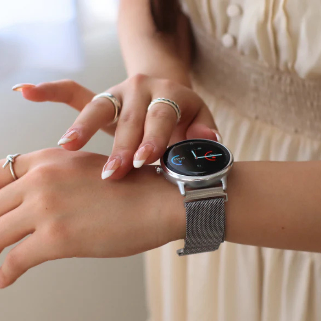 【クリスマスセット】EE02Plus シルバーステンレスメッシュベルト＋レザーマグネットベルトGray＋保護フィルム