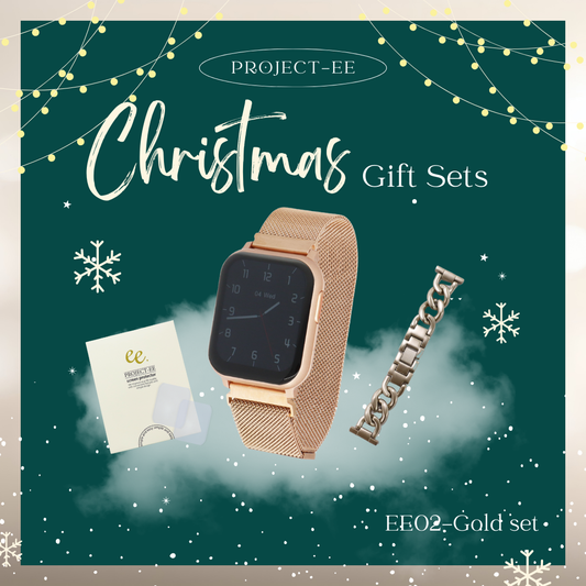 【クリスマスセット】EE02 ゴールドステンレスメッシュベルト＋アクセサリーチェーンベルトChampagne Gold＋保護フィルム