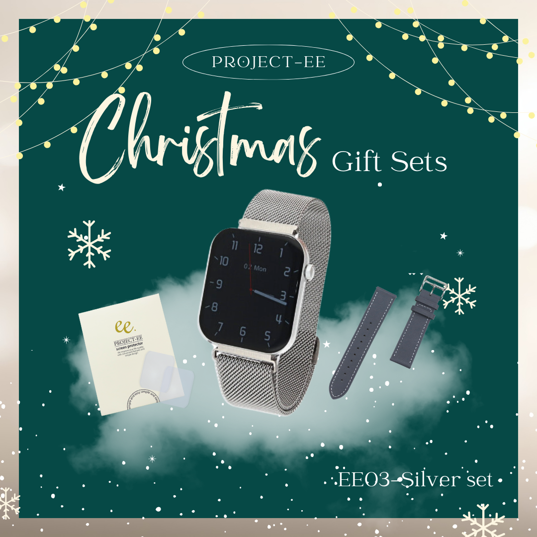 【クリスマスセット】EE03 シルバーステンレスメッシュベルト＋ステッチレザーベルトGray＋保護フィルム