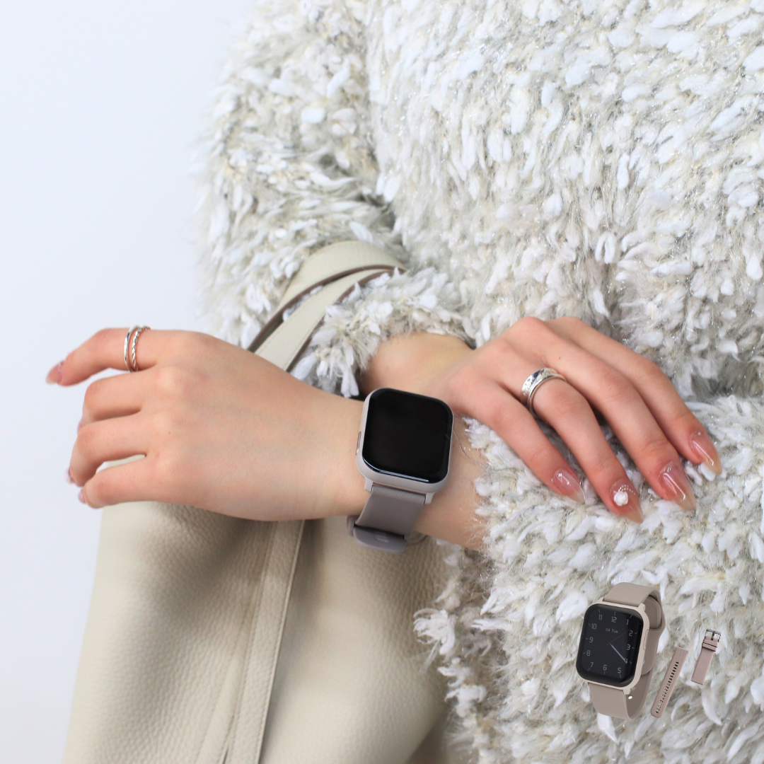 【５周年スペシャルセット】EE02 グレージュ×グレージュシリコンベルト＋お好みのベルト＋保護フィルム≪バッテリープレゼント≫