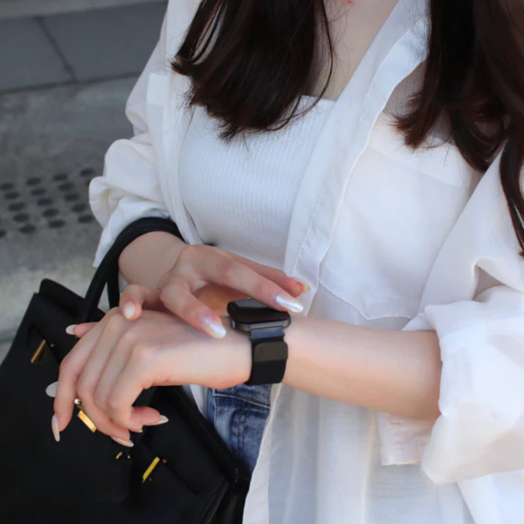 【クリスマスセット】EE03 ブラックステンレスメッシュベルト＋アクセサリーチェーンベルトBlack＋保護フィルム