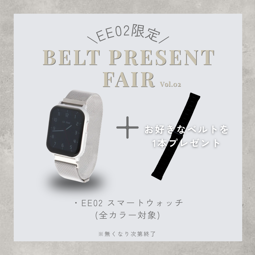 【ベルトプレゼントフェア】EE02シルバーステンレスメッシュベルト＋お好みのベルト(対象ベルトより)