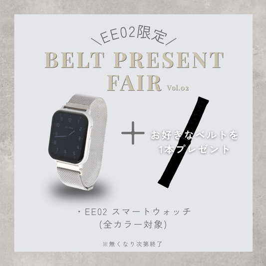 【ベルトプレゼントフェア】EE02シルバーステンレスメッシュベルト＋お好みのベルト(対象ベルトより)