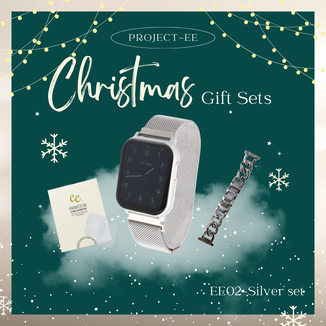 【クリスマスセット】EE02 シルバーステンレスメッシュベルト＋アクセサリーチェーンベルトSilver＋保護フィルム
