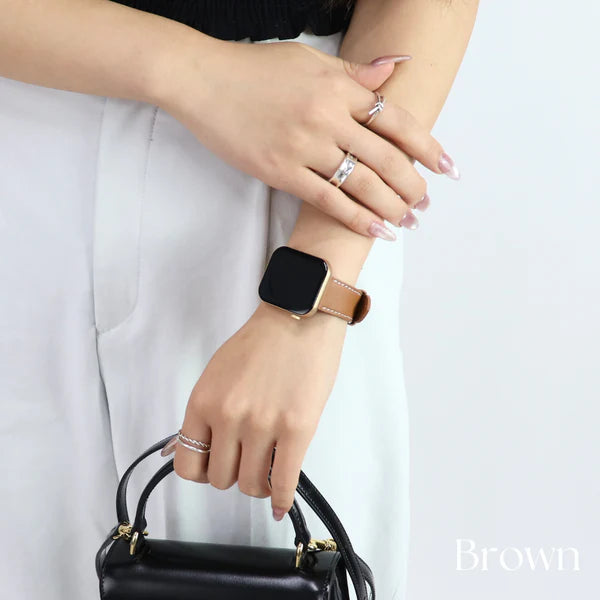 【クリスマスセット】EE03 ゴールドステンレスメッシュベルト＋ステッチレザーベルトBrown＋保護フィルム