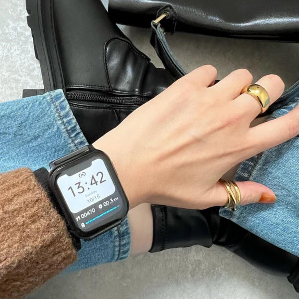 【クリスマスセット】EE02 ブラックステンレスメッシュベルト＋アクセサリーチェーンベルトBlack＋保護フィルム