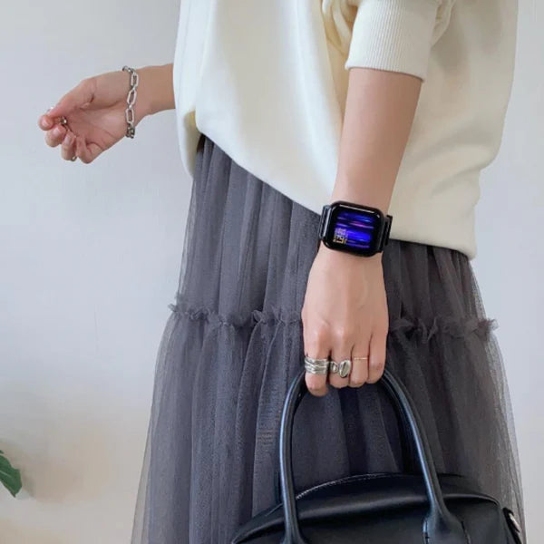 【クリスマスセット】EE02 ブラックステンレスメッシュベルト＋アクセサリーチェーンベルトBlack＋保護フィルム