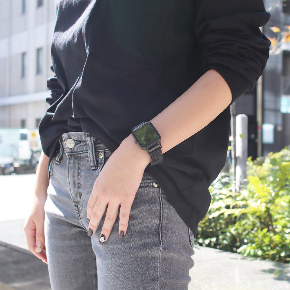 PROJECT-EE スマートウォッチ ブラックxステンレスメッシュブラック Eastend001 BK M BK ホワイト シリコンラバー ベルトバンド セット マグネット式 ミラネーゼループ